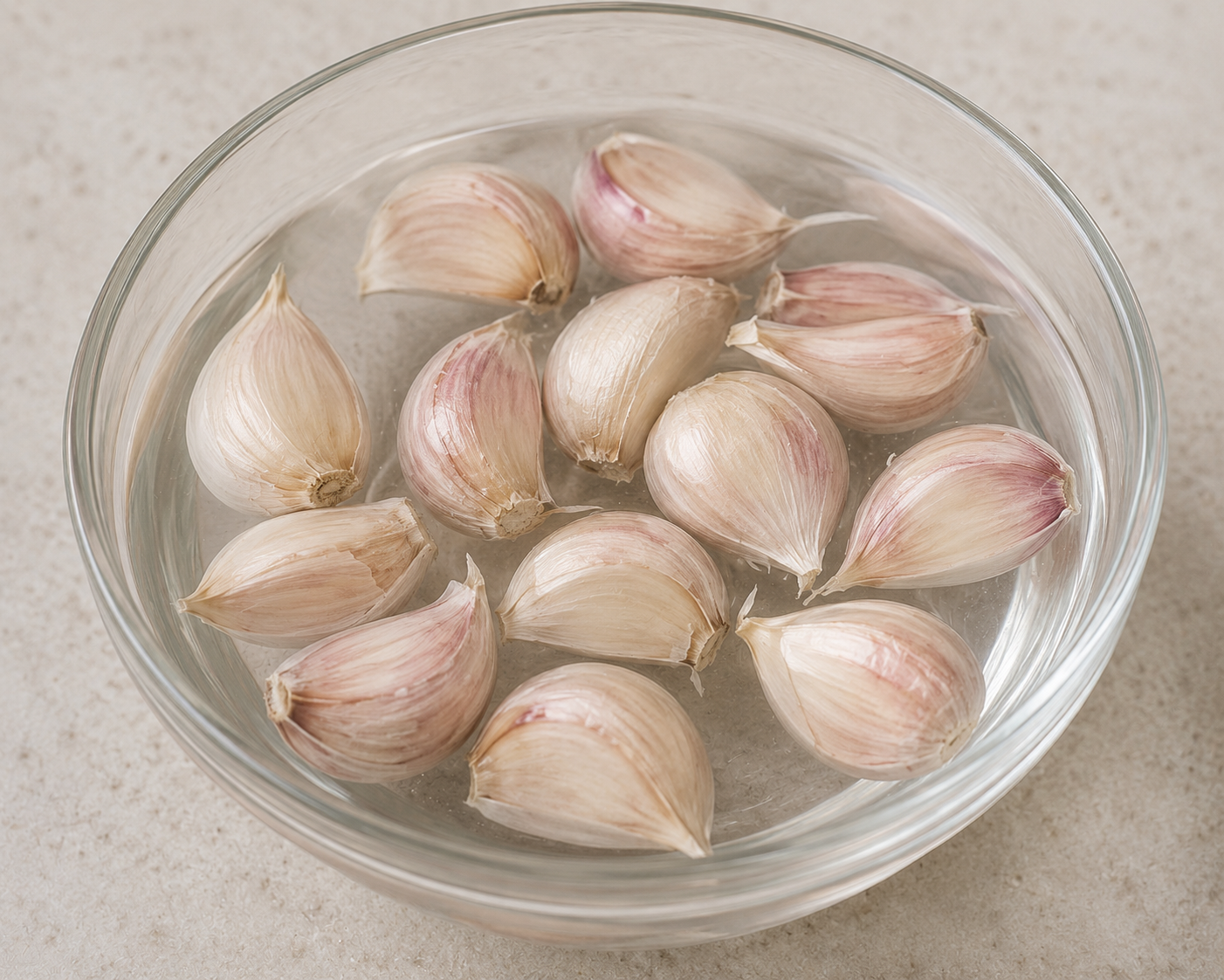 Garlic cloves soaking in water before planting