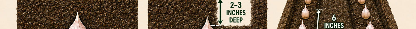 How to plant garlic: pointed end up, 2-3 inches deep, 6 inches apart, 12 inches between rows